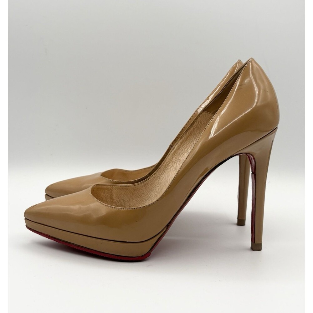 Christian Louboutin Pigalle Plato 120 Nude Patent Leather Stiletto Heels Sz 37.5 - Picture 2 of 14